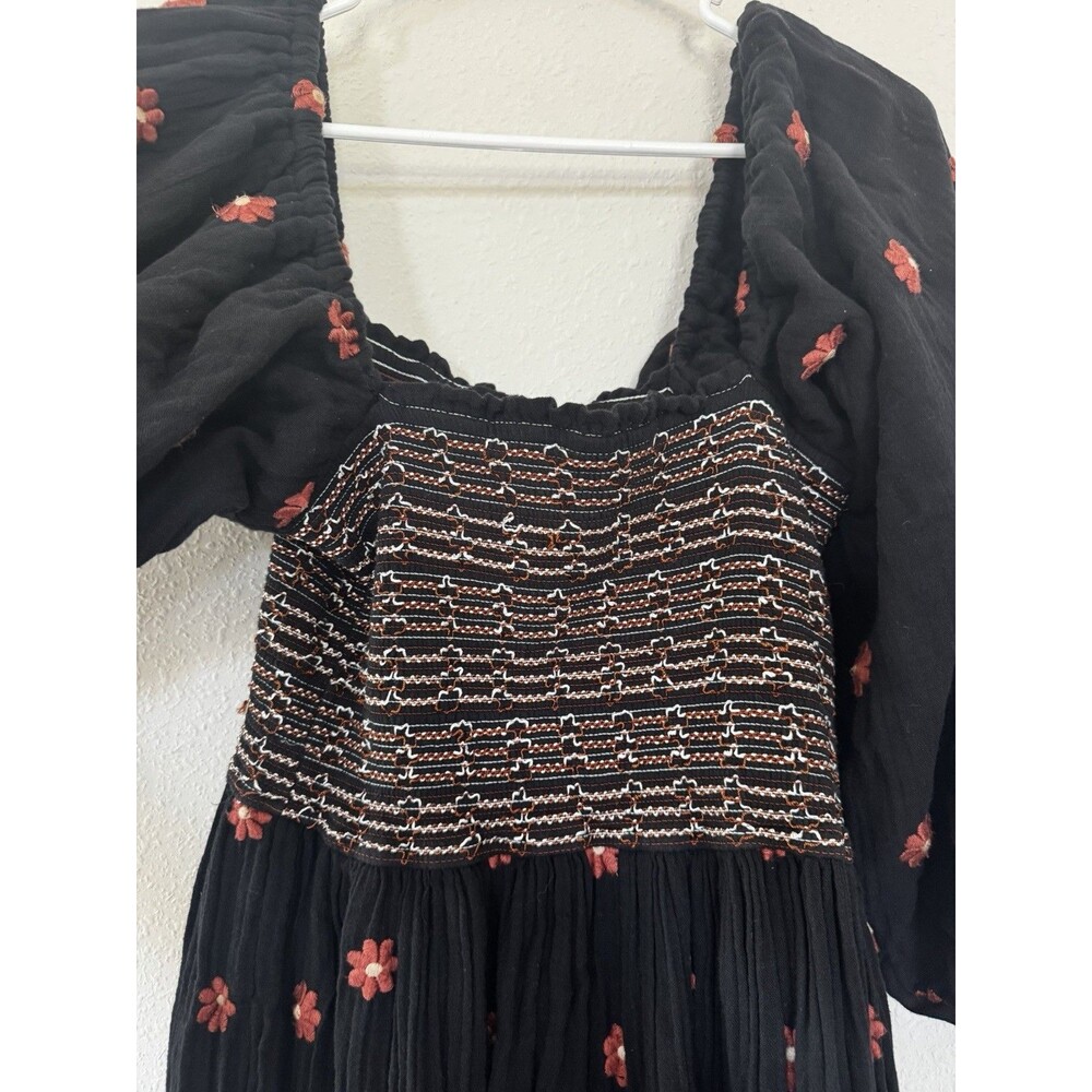 Free People Dahlia Embroidered Floral Maxi Dress SZ Medium Boho Cottage Prairie - Picture 8 of 8